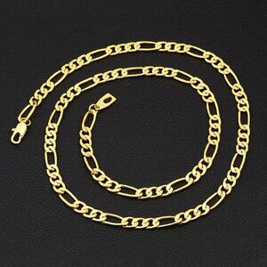 🆕 Mens Womens Minimalist Stainless Steel Gold Figaro Chain Necklace